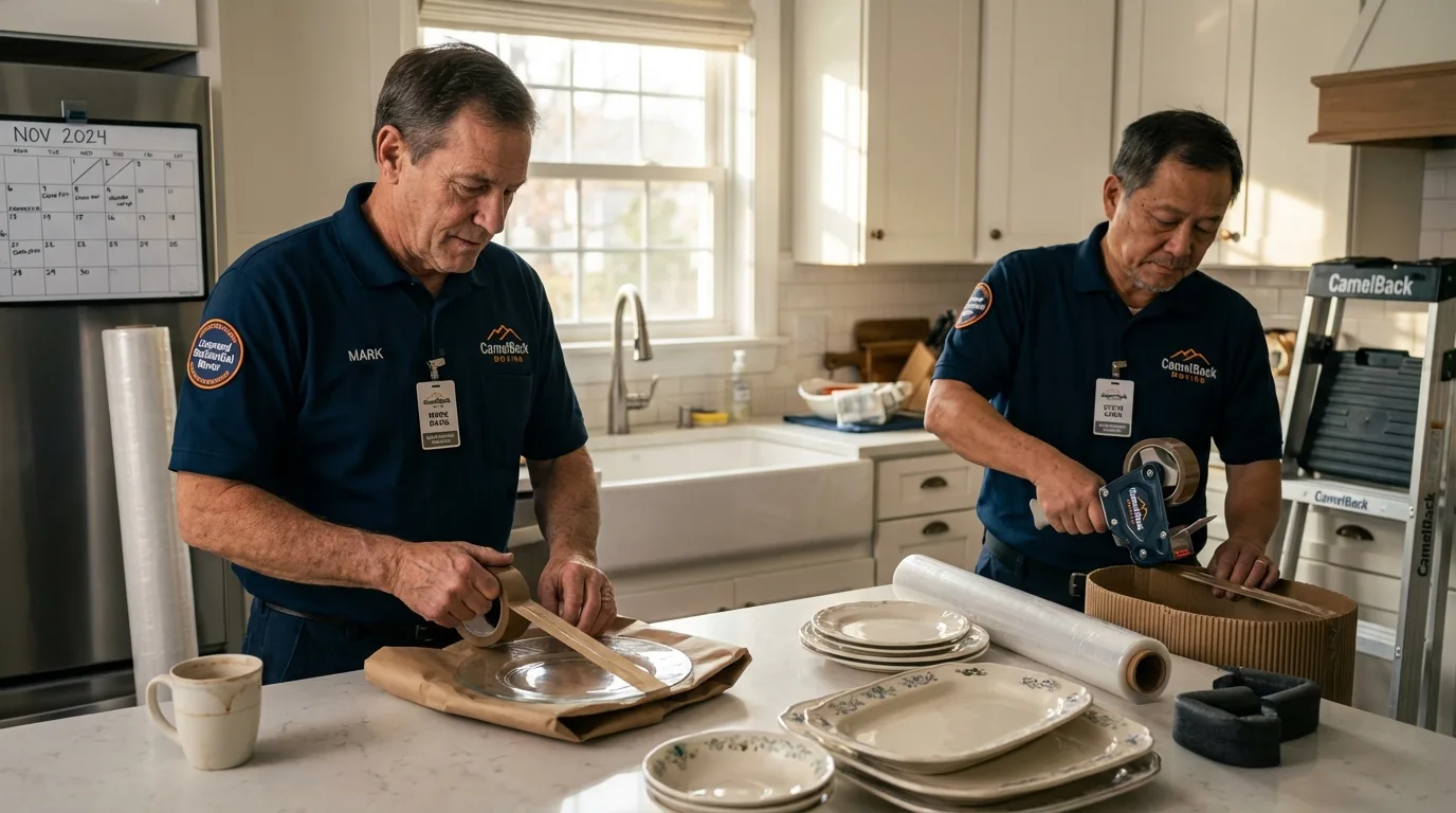 Professional crew packing kitchen dishware in Belfair, WA